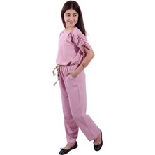 Kız Çocuk Tulum Airobin Kumaş Lastik Bel Kısa Kol Tulum Elbise-TLM-0001