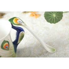 Xhang 3D Renk Emaye Hayvan Kahve Fincanı Tabağı ve Kaşıkla Set Seramik Öğleden Sonra Çay Bardak Porselen Drinkware | Teacups (Yeşil)(Yurt Dışından)