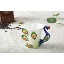 Xhang 3D Renk Emaye Hayvan Kahve Fincanı Tabağı ve Kaşıkla Set Seramik Öğleden Sonra Çay Bardak Porselen Drinkware | Teacups (Yeşil)(Yurt Dışından)