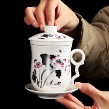 Xhang Mavi ve Beyaz Porselen Ofis Teacups Kapaklı Filtre Seramik El Boyalı Su Bardağı Ev Drinkware Hediyeler | Çay Bardakları (Pembe) (Yurtdışından)