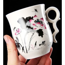Xhang Mavi ve Beyaz Porselen Ofis Teacups Kapaklı Filtre Seramik El Boyalı Su Bardağı Ev Drinkware Hediyeler | Çay Bardakları (Pembe) (Yurtdışından)