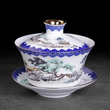 Xhang Jingdezhen Seramik Çay Tureen Mavi ve Beyaz Porselen Büyük Çay Kase Çay Bardağı Çay Töreni Aksesuarları Gaiwan | Çay Tureen(Yurt Dışından)