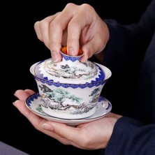 Xhang Jingdezhen Seramik Çay Tureen Mavi ve Beyaz Porselen Büyük Çay Kase Çay Bardağı Çay Töreni Aksesuarları Gaiwan | Çay Tureen(Yurt Dışından)