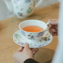 Xhang Kız Pastoral Ins Kemik Çini Öğleden Sonra Çay Seti Kahve Fincanı ve Tabağı Set Seramik Çiçek Çay Kupası Siyah Çay Bardağı İngiliz Taze (Yurtdışından)