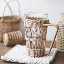 Xhang El Yapımı Rattan Dokuma Kore Retro Yaratıcı Fincan Dokuma Su Isıtıcısı El Teslim Cam Fincan Kahve Kupa | Bira Steins(Yurt Dışından)