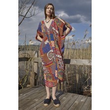 Los Banditos Otantik Desenli Sırt Dekolteli Uzun Elbise