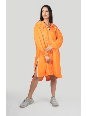 Pua Fashion Orange Kalpli Kapşonlu Trench