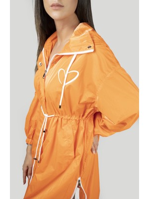 Pua Fashion Orange Kalpli Kapşonlu Trench