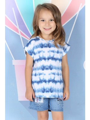 Mavi Kız Çocuk Desenli T-Shirt