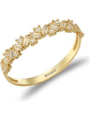 MYOROGOLD 14 Ayar Mini Baget Taşlı Sarı Altın Yüzük 0.93 Gram 11 Ölçü Kadınlar için