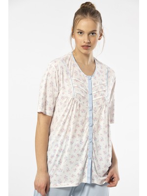 Türen 3370 Kadın Büyük Beden Kısa Kollu Pijama Takım-Mavi