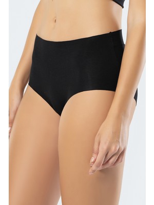 Türen 911 Kadın Lazer Kesim Pamuk Yüksek Bel Külot-Siyah