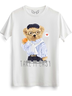 Alfa Tshirt Take It Easy Tedy Bear Beyaz Tshirt