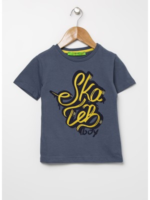 Limon Skaboy Indigo Yazı Baskılı Erkek Çocuk T-Shirt