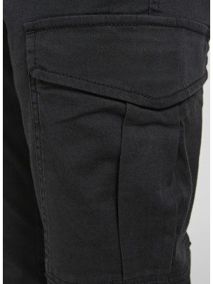 Jack & Jones 12186889_Jpstmarco Jjjoe Cuffed Akm Normal Bel Düz Siyah Erkek Kargo Pantolon
