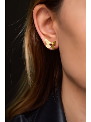 Papatya Silver 925 Ayar Gümüş Gold Kaplama Taşlı Kelebek Küpe