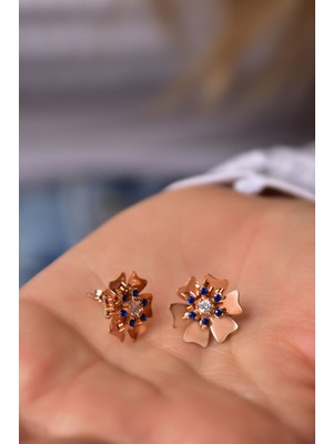 Papatya Silver 925 Ayar Gümüş Rose Kaplama Taşı Tohumlu Linum Çiçeği Küpe