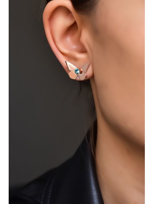 Papatya Silver 925 Ayar Gümüş Rose Kaplama Taşlı Kelebek Küpe