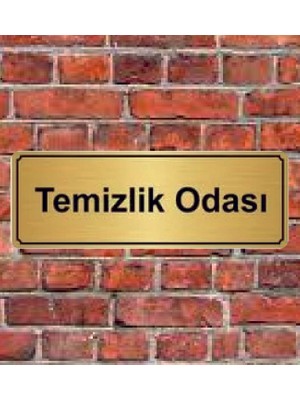 Hediyelikevi Altın Renk 10 x 20 cm Temizlik Odası Yazılı Metal Yönlendirme Levhası