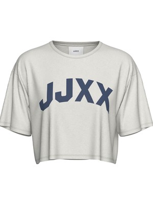 JJXX Jxbrook Ss Relaxed Tee By YuvarlakYaka Rahat Kalıp Baskılı Kırık Beyaz Kadın T-Shirt