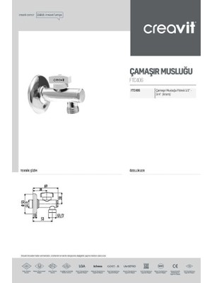 Creavit Çamaşır Musluğu Filtreli 12-34 (Krom)