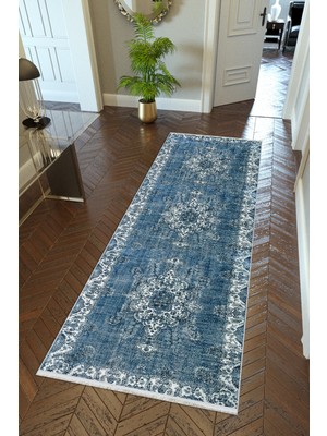 10 Post Online Yolluk Mavi Kaymaz Kesme Yıkanabilir Ince Dijital Baskı Koridor Halısı