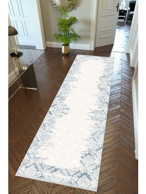 10 Post Online Yolluk Mavi Beyaz Kaymaz Kesme Yıkanabilir Ince Dijital Baskı Koridor Halısı