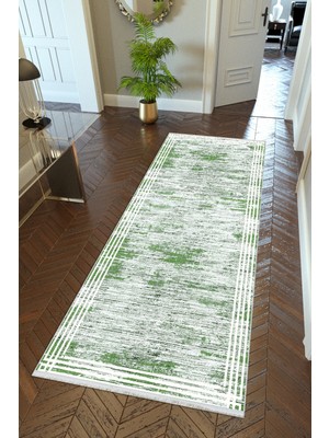 Yolluk Yeşil Gri Kaymaz Kesme Yıkanabilir Ince Dijital Baskı Koridor Halısı