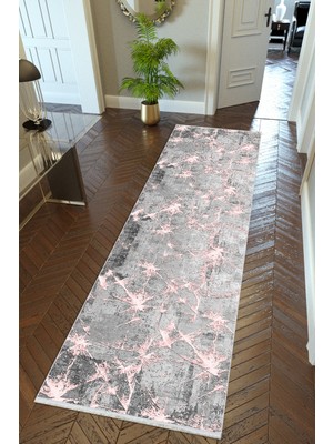 10 Post Online Yolluk Gri Pembe Kaymaz Kesme Yıkanabilir Ince Dijital Baskı Koridor Halısı