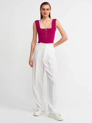 Dilvin 10197 Kare Yaka Fermuarlı Triko Atlet-Ahududu