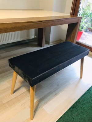 Web Panya Webpanya Gürgen Retro Ahşap Ayaklı Handmade Antrasit Kumaş Puf Bench Koltuk Sandalye