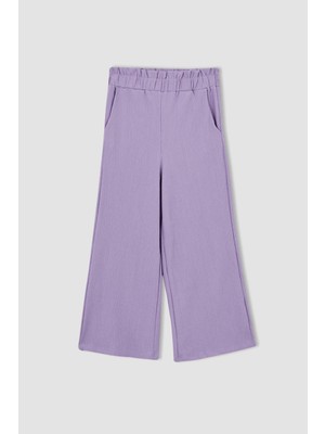 DeFacto Kız Çocuk Regular Fit Krinkıl Kumaş Kısa Kollu Bluz Geniş Paça Pantolon Takım X3693A622SM