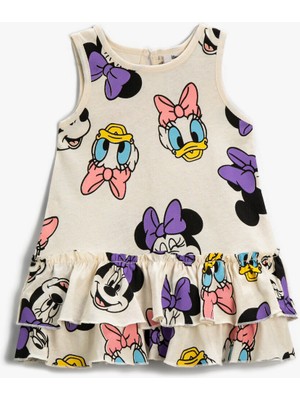 Koton Minnie Mouse ve Daisy Duck Baskılı Elbise Lisanslı Fırfırlı Pamuklu