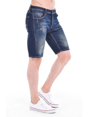 Cedy Denım Erkek Bursa Mavi Yıpratmalı Kot Şort Slim Fit Jean Şort C342