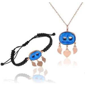 Söğütlü Silver Gümüş Rose Süryani Nazar Boncuğu Kolye ve Bileklik Ikili Set