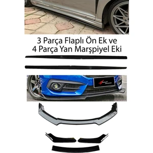 Bmw F10 2013-2016 F30 Düz Yan Marşpiyel Eki + 3 Parça Ön Ek Piano Black Set
