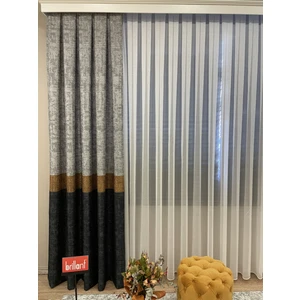 Keten Zemin Modern Çizgili Desen 1/2,50 Pile Fon Perde