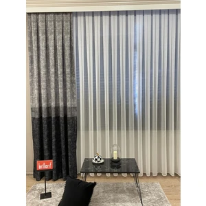 Keten Zemin Modern Çizgili Desen 1/2,50 Pile Fon Perde