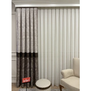 Keten Zemin Modern Çizgili Desen 1/2,50 Pile Fon Perde