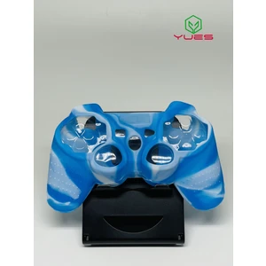 YUES PS3 Joystick Silikon Kılıf (Desenli Mavi-Beyaz) – DualShock 3/Sixaxis Koruyucu Kapak, Kaymaz Kavrama, Tam Kesim