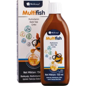 Medicago Multifish Şurup Balık Yağı, Multivitamin, Çinko İçeren Takviye Edici Gıda 150 Ml