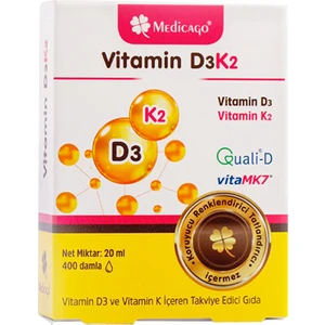 Medicago Vitamin D3K2 - Vitamin D3 Ve Vitamin K İçeren Takviye Edici Gıda 20 Ml - 400 Damla