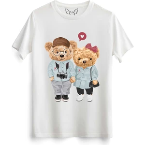 Alfa Tshirt Cute Coupletedy Bear Beyaz Tshirt