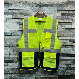 Mühendis Tipi Reflektörlü Çift Renk Ikaz Yeleği (Sarı-Lacivert)