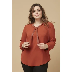 Moda Alba Tarçın Yaka Taşlı Bağlamalı Büyük Beden Şık Bluz