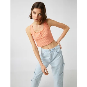 Kareli Crop Atlet Düğmeli