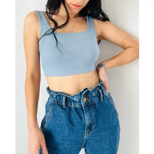 Kadın Bel Lastik Kalın Askı Kaşkorse Crop