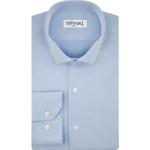 GM2024700309 Klasik Yaka Slim Fit Armürlü Mavi Erkek Gömlek