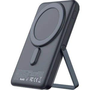 MC-0691 15W Magsafe 10.000mAh Kablosuz Dijital Ekranlı Wireless Şarj Cihazı Powerbank Gri Standlı