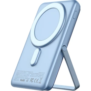 MC-0692 15W Magsafe 10.000mAh Kablosuz Dijital Ekranlı Wireless Şarj Cihazı Powerbank Mavi Standlı